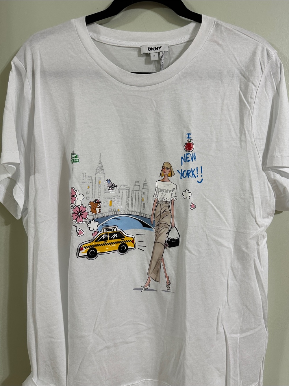 DKNY White Tee with Colorful New York Illustration